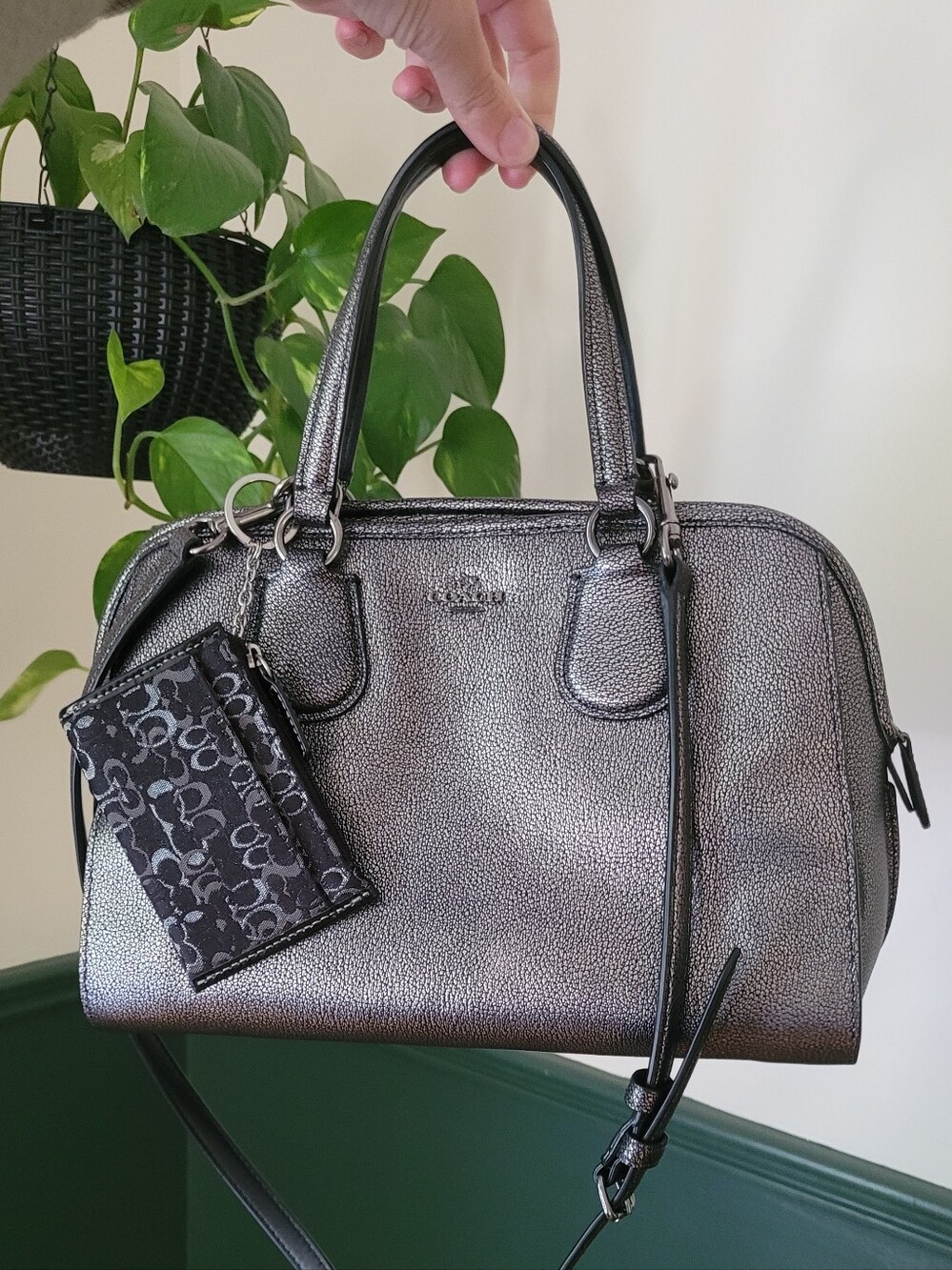 Coach Metallic Silver Nolita Satchel with Removable Card Case